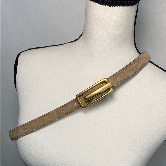 Vintage Accessories - Genuine leather Tan and matte Gold buckle  Women's Belt suede